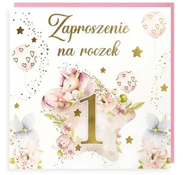 Zaproszenia na urodziny, roczek , zaproszenie jednorożec