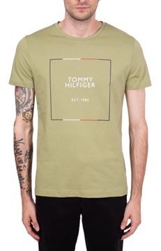 T-SHIRT TOMMY HILFIGER MĘSKI KOSZULKA Z LOGO OLIWKOWY Roz. S