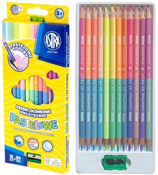 Astra KREDKI OŁÓWKOWE PASTELOWE dwustronne 12=24