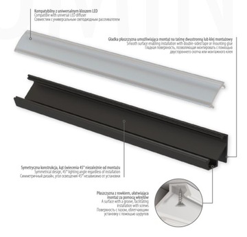 REJS LUMINO - ALUMINIOWY PROFIL KĄTOWY + KLOSZ DO TAŚMY LED - BIAŁY 1 METR