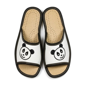 KAPCIE DAMSKIE KLAPKI DOMOWE HAFTOWANE - PANDA 40