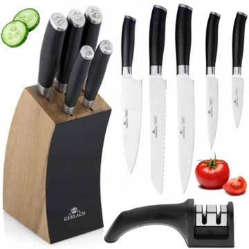 ZESTAW 5 NOŻY STALOWYCH GERLACH DECO BLACK W BLOKU NOŻE KUCHENNE+ OSTRZAŁKA