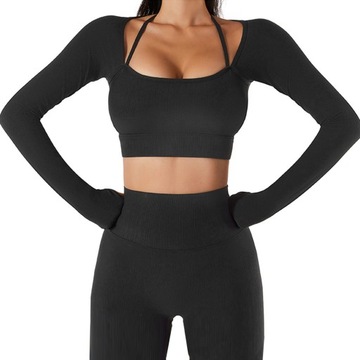 BLUZKA KRÓTKI TOP PRĄŻEK ELASTYCZNA DŁUGI RĘKAW