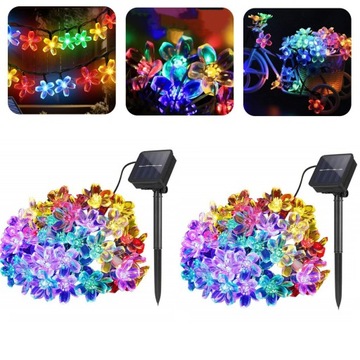 LAMPKI OGRODOWE SOLARNE KWIATKI 7M 50 LED MULTIKOLOR GIRLANDA SOLARNA LAMPA