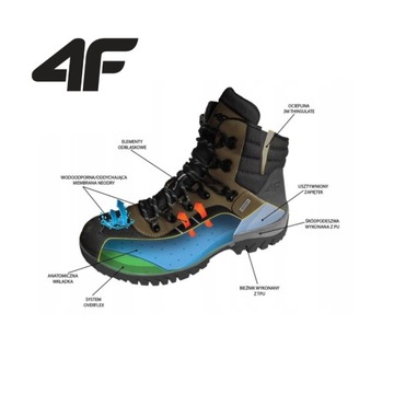 ТОПОВКИ ЖЕНСКИЕ 4F ГОРНО-ТРЕККИНГОВЫЕ ВОДОНЕПРОНИЦАЕМЫЕ СПОРТИВНЫЕ ИЗ КОЖИ, размер 39