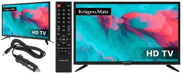 TELEWIZOR LED 24' HD KRUGER&MATZ 230/12V DVB-T2 BUS KAMPER JACHT + ZASILACZ