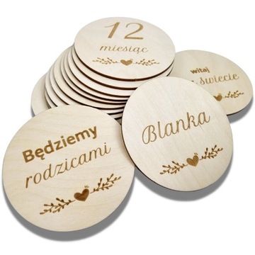 DREWNIANE TABLICZKI KARTY DO ZDJĘĆ DZIECKA ZESTAW
