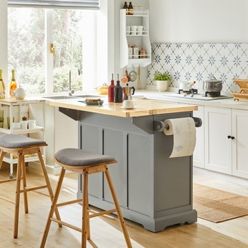 SoBuy Szara Wyspa kuchenna Stół Barowy Składany Blat na kółkach FKW71-II-HG