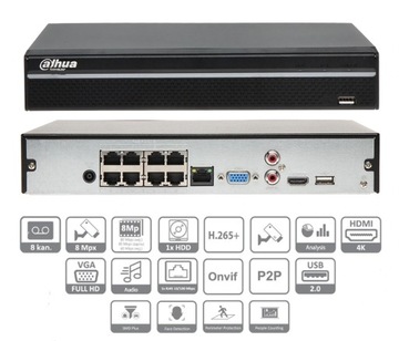 IP-рекордер 8-канальный POE Dahua NVR2108HS-8P-S3 12Mpx