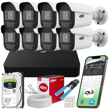 ZESTAW MONITORINGU 8 ZEWNĘTRZNYCH KAMER IP POE 5Mpx DYSK 1TB APLIKACJA DVS