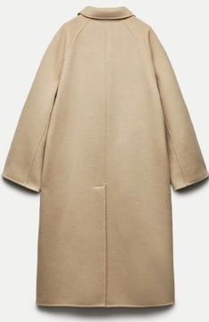 ZARA płaszcz oversize z wełną,"handmade", kolor jasny camel/beż, r. XS/S -M