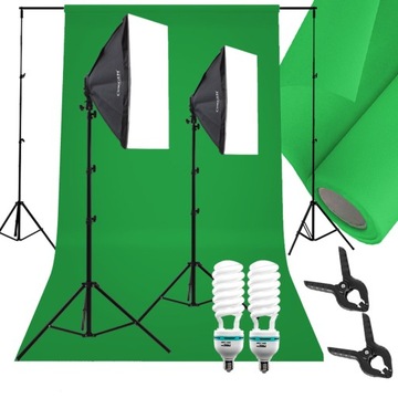 ZESTAW OŚWIETLENIOWY Zielone tło Soft box STUDYJNY