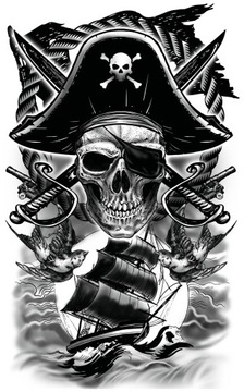 Sztuczny tatuaż czaszka statek szable czarny