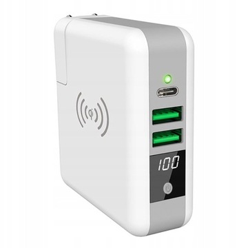 Ładowarka 3w1 2xUSB-A USB-C + Qi Powerbank INDUKCJA