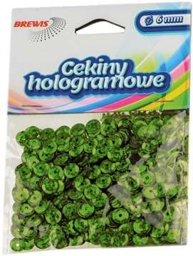 CEKINY HOLOGRAMOWE ozdobne kreatywne 6mm C.ZIELONE