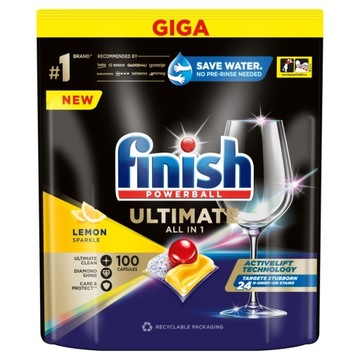 FINISH POWERBALL ULTIMATE ALL IN ONE 100 SZT KAPSUŁKI DO ZMYWARKI - LEMON