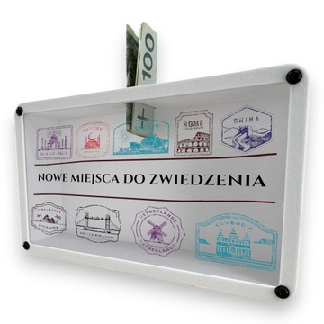 Skarbonka z grafiką, duża NOWE MIEJSCA DO ZWIEDZENIA prezent