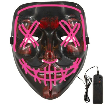 MASKA LED świecąca LEDOWA halloween RÓŻOWA