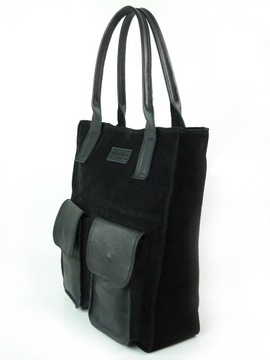 СУМКА-ШОППЕР VERA PELLE ЧЕРНАЯ ЗАМШЯ