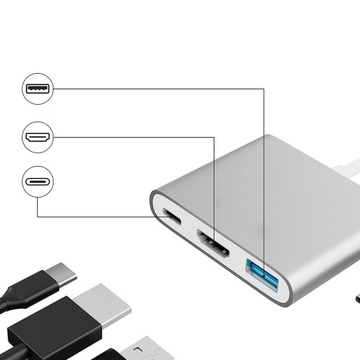 Адаптер TYPE C концентратор 3 в 1 USB-C HDMI 4K