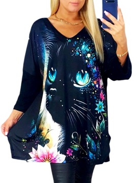 KOBIECA TUNIKA PIĘKNY NADRUK KOT PLUS SIZE LUŹNA DUŻA UNIWERSALNA 4XL 5XL