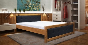 Łóżko drewniane Leoni 180x200+skóra naturalna loft