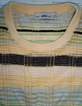 ZARA BLUZKA w paski RETRO ŻAKARDOWA plażowa AŻURKOWA oversize S 36 M 38