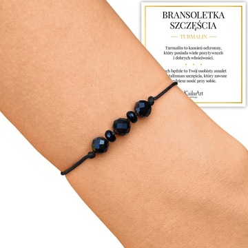 BRANSOLETKA CZARNY TURMALIN NATURALNY KAMIEŃ NA SZNURKU Z REGULACJĄ AMULET