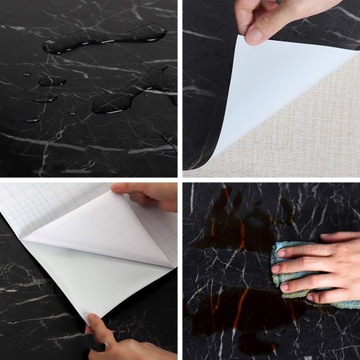 Самоклеящиеся мраморные черные кухонные обои