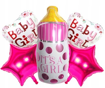 Zestaw girl baby shower 5 szt IT'S A GIRL roczek dziewczynka balony różowe