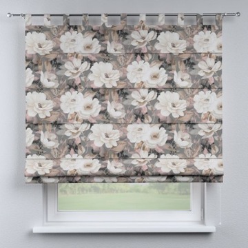 Римская штора на карнизе с цветами на сером фоне 130