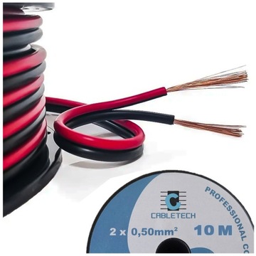 PRZEWÓD KABEL 2 żyły 0.50mm2 czarno czerwony CCA głośnikowy 10m