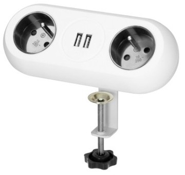 Gniazdo nablatowe podwójne z uchwytem 2xUSB biały