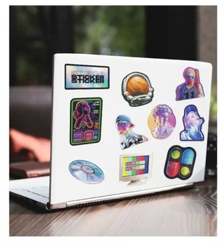 NAKLEJKI HOLOGRAFICZNE WODOODPORNE MIX PANK MOON WLEPY NA LAPTOP 50 szt