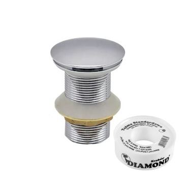 Metalowy korek klik klak do umywalki bez przelewu chrom push-open SOTBE