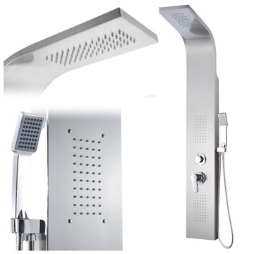 BATERIA PRYSZNICOWA DESZCZOWNICA HYDROMASAŻ KRAN KOLUMNA PANEL SREBRNY