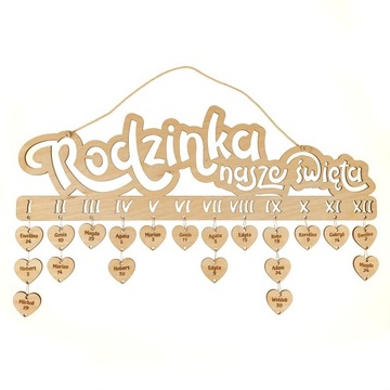 Urodziny mojej rodziny - kalendarz z grawerem.