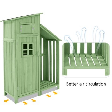 Green wooden garden shed 124x46x174cm, 1pc, for small gardens