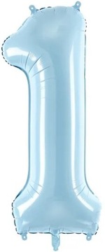 Balon foliowy cyfra 1 jasny niebieski 86cm roczek