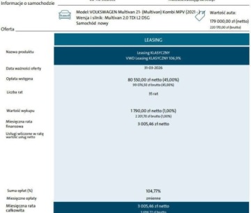 Volkswagen Multivan T7 Van L1 2.0 TDI 150KM 2026 Volkswagen Multivan Family 2.0 TDI 150 KM DSG L2 2.0 Diesel 150KM, zdjęcie 1