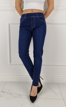 WYGODNE SPODNIE DAMSKIE JEANSOWE W GUMKĘ Plus Size Blue