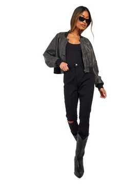 BOOHOO CZARNE DAMSKIE JEANSY RURKI Z DZIURAMI NA KOLANACH M 38