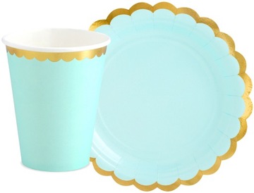 ZESTAW TALERZYKI KUBECZKI JEDNORAZOWE ZŁOTY BRZEG