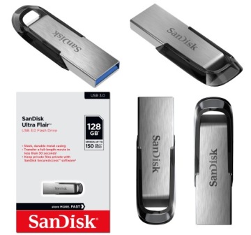 Элегантный небольшой флэш-накопитель SanDisk ULTRA FLAIR 128 ГБ USB 3.0 серебристый металл