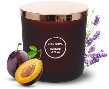 Świeca Sojowa Zapachowa VERA YOUNG GRAND Plum & Patchouli 380g 95h