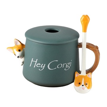 ml Śliczny kubek ceramiczny Corgi z łyżeczką w pok