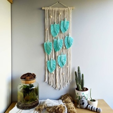 ловец снов желтое украшение макраме листья перья