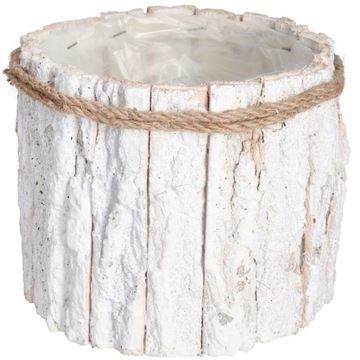 OSŁONKA DONICZKA DREWNIANA Z KORY DREWNA BIAŁA NA KWIATY ROŚLINY