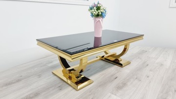 Złota ława glamour czarne szkło 890