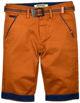 PERFECT Wygodne Krótkie SPODENKI Bermudy Chinosy Pasek Camel - 146